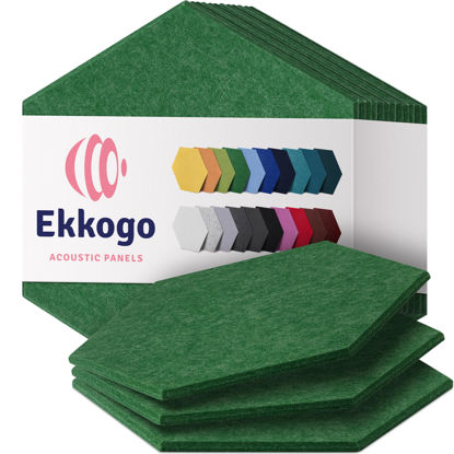 Picture of Ekkogo Acoustic Panels 12-Pack Soundproof Wall Panels 14''X13''X0.4'' Sound Panels High Density Sound Dampening Panels - [Dark Green Hexagon]