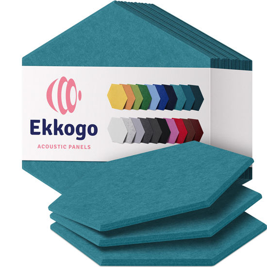 Picture of Ekkogo Acoustic Panels 12-Pack Soundproof Wall Panels 12''X10''X0.4'' Sound Panels High Density Sound Dampening Panels - [Light Turquoise Hexagon]