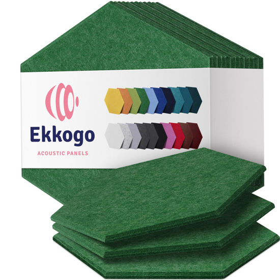 Picture of Ekkogo Acoustic Panels 12-Pack Soundproof Wall Panels 12''X10''X0.4'' Sound Panels High Density Sound Dampening Panels - [Dark Green Hexagon]