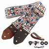 Picture of Nefelibata Guitar Strap,Jacquard Embroidery Cotton Guitar Straps with Crazy Horse Leather Ends for Bass, Electric & Acoustic, Best Gifts for Kids, Guitarists(Golden Jacquard)
