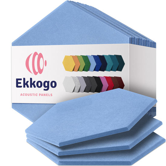 Picture of Ekkogo Acoustic Panels 12-Pack Soundproof Wall Panels 14''X13''X0.4'' Sound Panels High Density Sound Dampening Panels - [Sky Blue Hexagon]