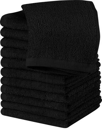 Picture of Utopia Towels 12 Pack Cotton Washcloths Set - 100% Ring Spun Cotton, Premium Quality Flannel Face Cloths, Highly Absorbent and Soft Feel Fingertip Towels (Black)
