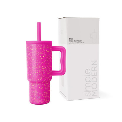 Picture of Simple Modern Kids 24 oz Tumbler with Handle and Silicone Straw Lid | Spill Proof and Leak Resistant | Reusable Stainless Steel Bottle | Gift for Kids Boys Girls | Trek Collection | Happy Days