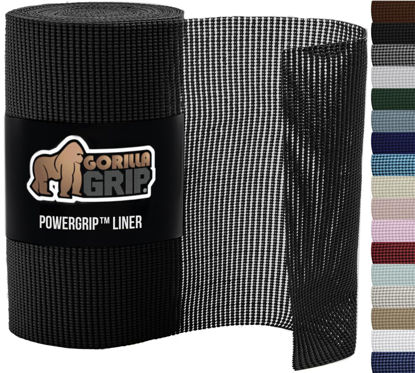 Picture of Gorilla Grip powerGRIP Drawer Shelf and Cabinet Liner, Thick Strong Hold, Non-Adhesive Liners Protect Kitchen Cabinets and Cupboard, Bathroom Drawers, Easy Install, Breathable Mat, 12" x10', Black