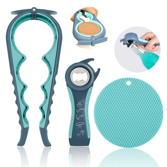 Picture of Jar Opener for Weak Hands, Seniors with Arthritis, 5 in 1 Multi Function Bottle Opener Lid Opener For Arthritic Hands with Non Slip Rubber Jar opener Gripper Pad