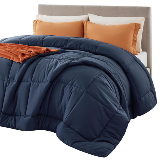 Picture of Bedsure Comforter Duvet Insert - Quilted Comforters Oversize Queen Size, All Season Duvet, Down Alternative Bedding Comforter with Tabs(Navy Blue,Oversize Queen 98"x98")