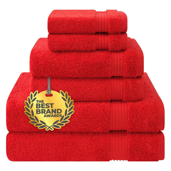 Picture of Cotton Paradise 6 Piece Towel Set, 100% Cotton Soft Absorbent Turkish Towels for Bathroom, 2 Bath Towels 2 Hand Towels 2 Washcloths, Red Towel Set