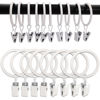 Picture of AMZSEVEN 100 Pack Metal Curtain Rings with Clips, Drapery Clips Hooks, Decorative Curtain Rod Clips Hangers 1.5 Inch Interior Diameter Eyelets, Rustproof White