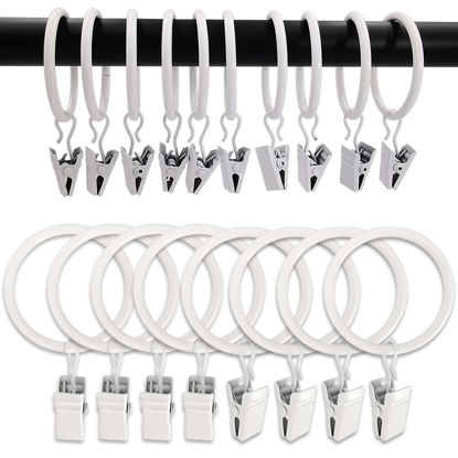 Picture of AMZSEVEN 100 Pack Metal Curtain Rings with Clips, Drapery Clips Hooks, Decorative Curtain Rod Clips Hangers 1.5 Inch Interior Diameter Eyelets, Rustproof White
