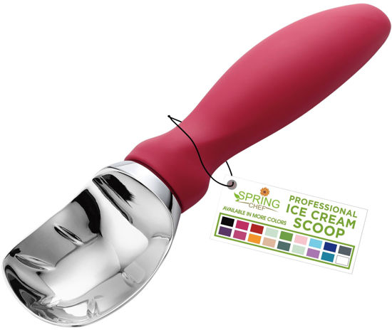 Picture of Spring Chef Pink Heavy Duty Ice Cream Scoop with Soft Grip Handle, Professional Ice Cream Scooper, Metal Icecream Spoon for Cookie Dough, Frozen Yoghurt, Gelato, Melon - Dishwasher Safe Kitchen Tool