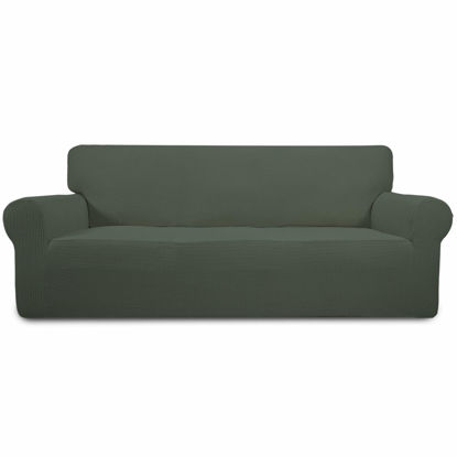 Picture of Easy-Going Stretch Sofa Slipcover 1-Piece Sofa Cover Furniture Protector Couch Soft with Elastic Bottom for Kids, Polyester Spandex Jacquard Fabric Small Checks (Sofa, Olive Green)