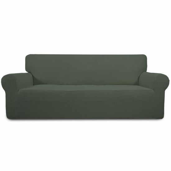 Picture of Easy-Going Stretch Sofa Slipcover 1-Piece Sofa Cover Furniture Protector Couch Soft with Elastic Bottom for Kids, Polyester Spandex Jacquard Fabric Small Checks (Sofa, Olive Green)