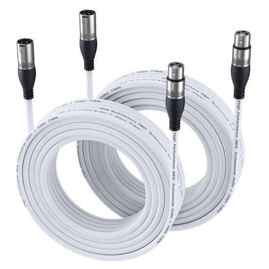 Picture of EBXYA XLR Cable 50ft 2 Packs - Premium Balanced Microphone Cable with 3-Pin XLR Male to Female Mic Speaker Cable, White