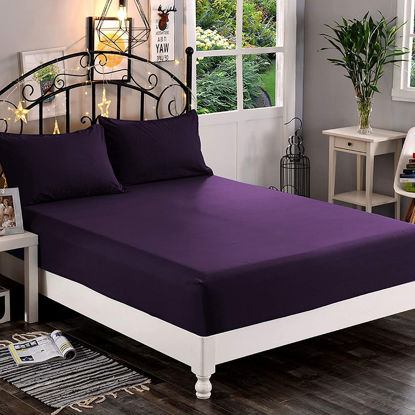 Picture of Elegant Comfort 1500 Premium Hotel Quality 1-Piece Fitted Sheet, Softest Quality Microfiber - Deep Pocket up to 16 inch, Wrinkle and Fade Resistant, King, Eggplant-Purple