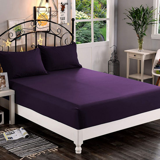 Picture of Elegant Comfort 1500 Premium Hotel Quality 1-Piece Fitted Sheet, Softest Quality Microfiber - Deep Pocket up to 16 inch, Wrinkle and Fade Resistant, King, Eggplant-Purple