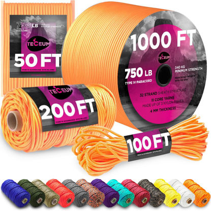 Picture of TECEUM Paracord 550 (750) Apricot - 1000 ft - 4mm - 100% Nylon Strong Tactical MIL-SPEC Parachute Cord - Survival Rope Emergency para Cord 11 Strands Core EDC Camping Hiking Military Gear 085a