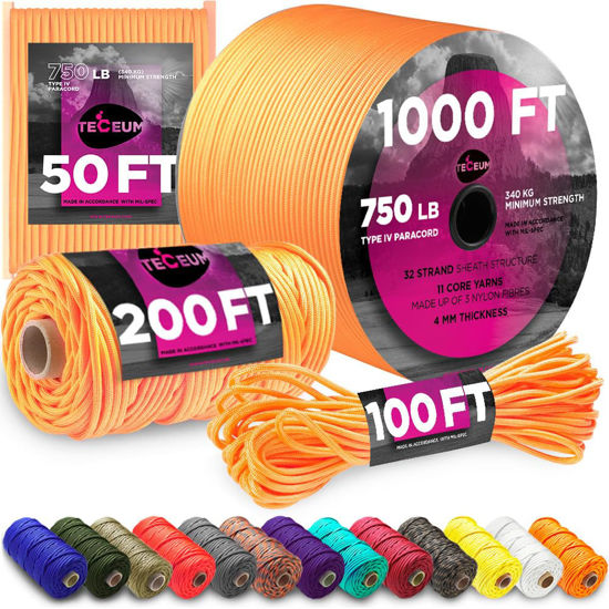 Picture of TECEUM Paracord 550 (750) Apricot - 1000 ft - 4mm - 100% Nylon Strong Tactical MIL-SPEC Parachute Cord - Survival Rope Emergency para Cord 11 Strands Core EDC Camping Hiking Military Gear 085a