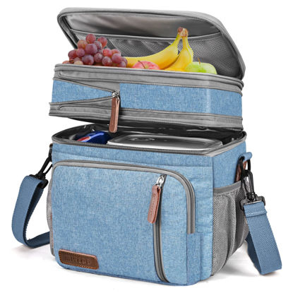 Picture of MIYCOO Lunch Bag for Women Men Double Deck Lunch Box - Leakproof Insulated Soft Large Lunch Cooler Bag, (Blue,15L)