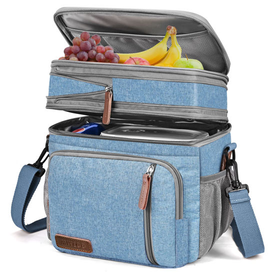 Picture of MIYCOO Lunch Bag for Women Men Double Deck Lunch Box - Leakproof Insulated Soft Large Lunch Cooler Bag, (Blue,15L)