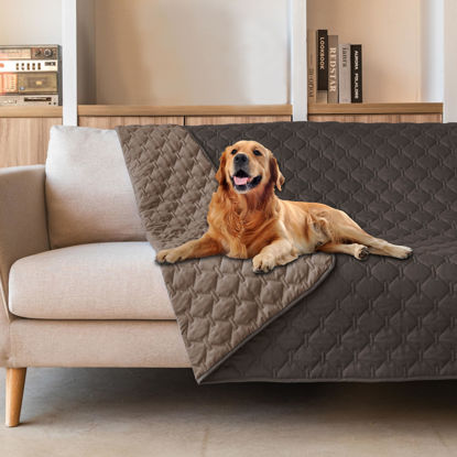 Picture of gogobunny 100% Double Sided Waterproof Dog Blanket Soft Pet Bed Cover Reversible Protect Furniture Couch Sofa Car for Puppy Large Dog Cat (Dark Coffee/Light Coffee, 52x82 Inch (Pack of 1))