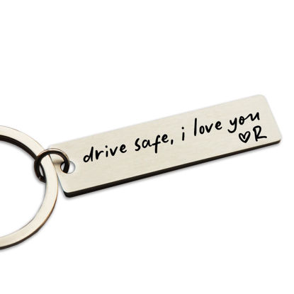 Picture of HubbgDesign Key Chain Drive Safe I Love You Engraved Initial Personalized Gift for Husband Boyfriend Stainless Steel Keychain Gift Car Accessories New Drive Gift Brother Valentine's Gifts (R)