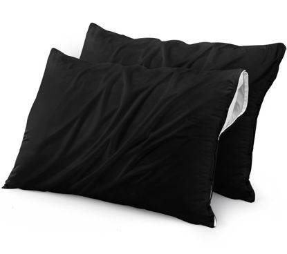 Picture of Utopia Bedding Waterproof Pillow Protectors Zippered (2 Pack, Black) Queen Size, Zippered Pillowcases, Bed Bug Proof Pillow Encasement Covers 20 x 28 Inches