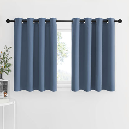 Picture of NICETOWN Short Curtains for Living Room, Room Darkening Grommet Top Thermal Insulated Thick Curtains for Half Window/Kitchen, 52W x 36L per Panel 1.2 inches Header, Stone Blue, Set of 2