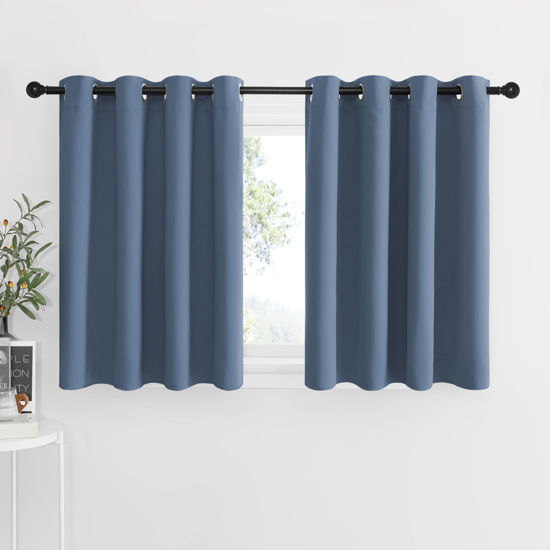 Picture of NICETOWN Short Curtains for Living Room, Room Darkening Grommet Top Thermal Insulated Thick Curtains for Half Window/Kitchen, 52W x 36L per Panel 1.2 inches Header, Stone Blue, Set of 2