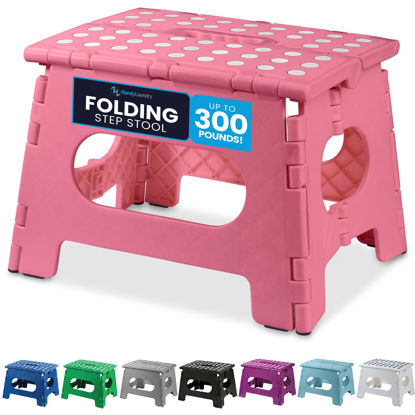 Picture of Handy Laundry Folding Step Stool - The Lightweight Step Stool is Sturdy Enough to Support Adults and Safe Enough for Kids. Opens Easy with One Flip. Great for Kitchen, Bathroom or Bedroom. (Pink)