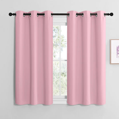Picture of NICETOWN Crystal Pink Room Darkening Curtains for Kitchen, Window Treatment Thermal Insulated Solid Grommet Room Darkening Curtains/Drapes for Bedroom (Set of 2, 42 inches Wide by 48 inches Long)