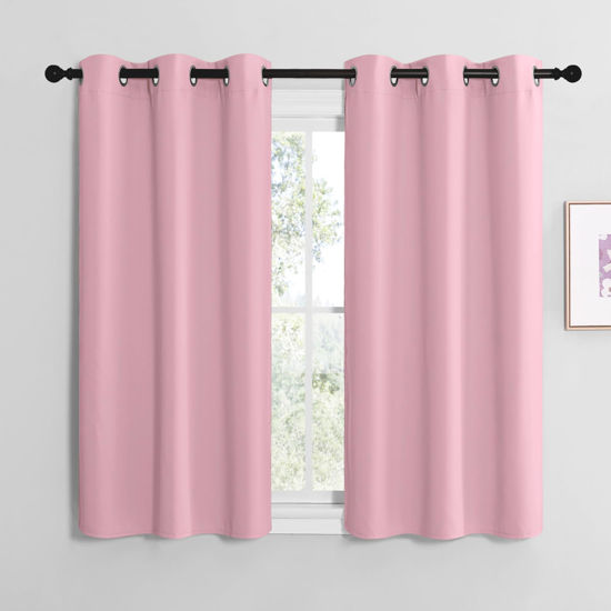Picture of NICETOWN Crystal Pink Room Darkening Curtains for Kitchen, Window Treatment Thermal Insulated Solid Grommet Room Darkening Curtains/Drapes for Bedroom (Set of 2, 42 inches Wide by 48 inches Long)