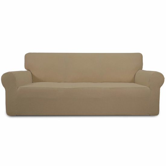 Picture of Easy-Going Stretch Sofa Slipcover 1-Piece Sofa Cover Furniture Protector Couch Soft with Elastic Bottom for Kids, Polyester Spandex Jacquard Fabric Small Checks (Sofa, Tan)