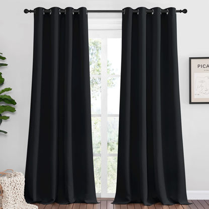 Picture of NICETOWN Halloween Patio Blackout Long Curtain Shades, 2 Panels, 55 inches x 120 inches, Black, Summer Home Decoration Thermal Insulated Grommet Blackout Draperies/Drapes for Kitchen