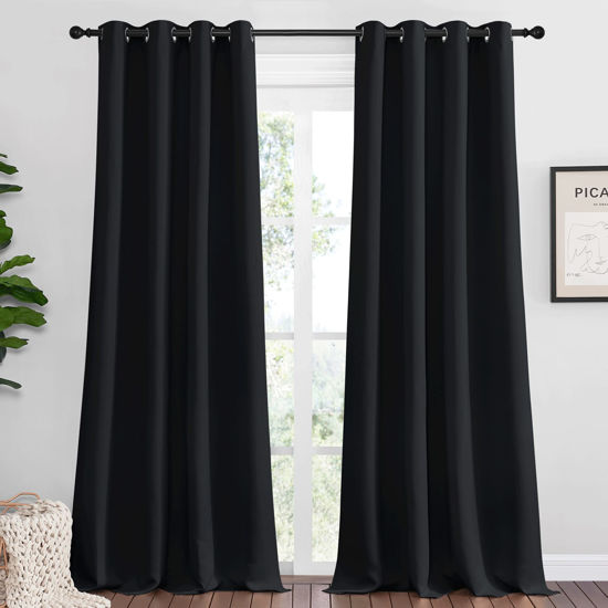 Picture of NICETOWN Halloween Patio Blackout Long Curtain Shades, 2 Panels, 55 inches x 120 inches, Black, Summer Home Decoration Thermal Insulated Grommet Blackout Draperies/Drapes for Kitchen