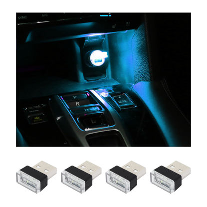 Picture of Augeny 4 PCS USB LED Car Interior Atmosphere Lamp, Plug-in USB Decor Night Light, Portable Auto Ambient Lighting Kit, Universal Vehicle Interior Accessories for Most Cars (Ice Blue)