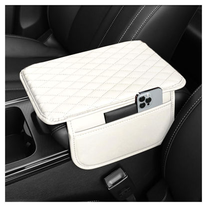 Picture of Upgraded Car Center Console Cover,Microfiber Leather Car Armrest Cover Cushion with 2 Storage Bags,Universal Car Armrest Storage Box Car Interior Accessories for Most Vehicles (Pearl White)
