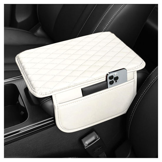 Picture of Upgraded Car Center Console Cover,Microfiber Leather Car Armrest Cover Cushion with 2 Storage Bags,Universal Car Armrest Storage Box Car Interior Accessories for Most Vehicles (Pearl White)