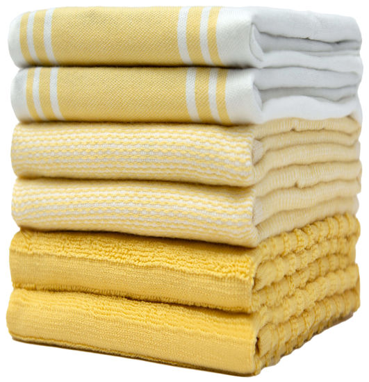 Picture of Premium Kitchen Towels (20”x 28”, 6 Pack) | Large Kitchen Hand Towels | Kitchen Towels Cotton | Flat & Terry Towel | Highly Absorbent Tea Towels Set with Hanging Loop | Wide Stripe Yellow