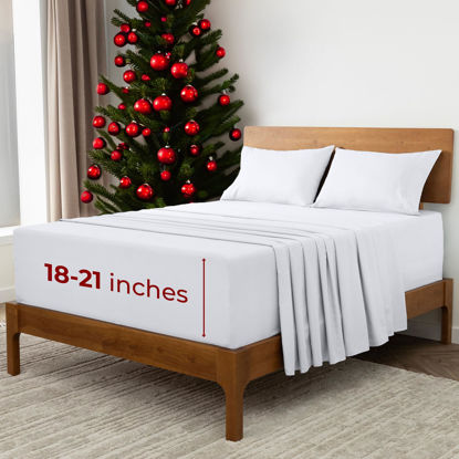 Picture of Mellanni Extra Deep King Sheets - 4 PC Iconic Collection Bedding Sheets & Pillowcases - Hotel Luxury, Ultra Soft, Cooling Bed Sheets - for Women, Men, Kids & Teens (King, White)