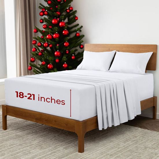 Picture of Mellanni Extra Deep King Sheets - 4 PC Iconic Collection Bedding Sheets & Pillowcases - Hotel Luxury, Ultra Soft, Cooling Bed Sheets - for Women, Men, Kids & Teens (King, White)
