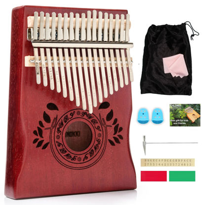 Picture of UNOKKI Kalimba 17 Key Thumb Piano, Portable Mahogany Mbira Finger Piano with Instruction, Carrying Bag, Tune Hammer, Holiday Gift for Kids & Adults on Christmas & Thanksgiving (Cherry)