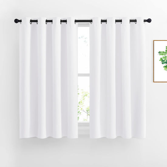 Picture of NICETOWN 50% Blackout White Curtain Set, Modern Design Solid Grommet Draperies/Drapes for Basement & Nursery Room (2 Panels, 52 inches Wide, 45 inches Long)