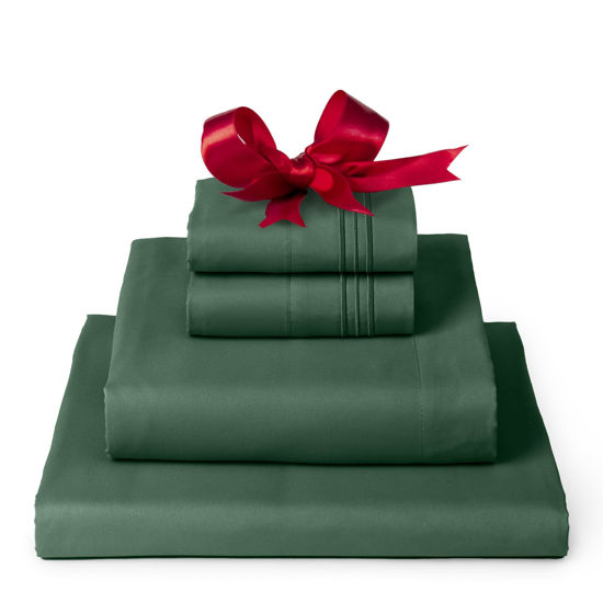 Picture of Mellanni King Sheets Set - 4 PC Iconic Collection Bedding - Hotel Luxury, Extra Soft, Cooling Bed Sheets - Wrinkle, Fade, Stain Resistant (King, Emerald Green)