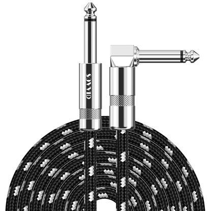 Picture of Sovvid Guitar Cable 20FT Instrument Cable Guitar Cord Electric Guitar Cable Guitar AMP Cord for Bass Guitar Keyboard 1/4 Inch Cable Right Angle Black White