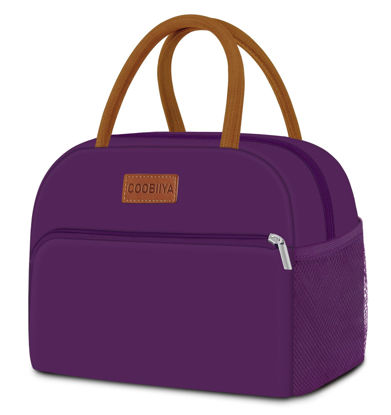 Picture of Coobiiya Lunch Bag Women, Lunch Box Lunch Bag for Women Adult Men, Small Leakproof Cute Lunch Tote Large Capacity Reusable Insulated Cooler Lunch Container for Work/Office/Picnic/Travel-Purple