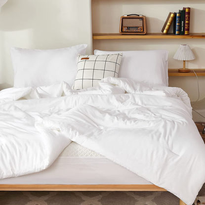 Picture of Litanika White Twin/Twin XL Comforter Set, 2 Pieces Lightweight Solid Bedding Set, All Season Fluffy Bed Set (66x90In Comforter & 1 Pillowcase)
