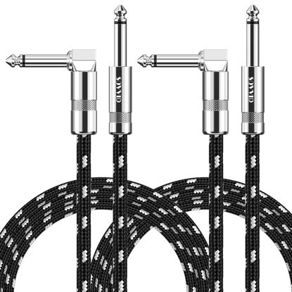 Picture of Sovvid Guitar Cable 10FT 2 Pack Instrument Cable Guitar Cord Electric Guitar Cable Guitar AMP Cord for Bass Guitar Keyboard 1/4 Inch Cable Right Angle Black White