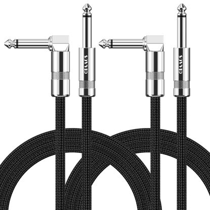 Picture of Sovvid Guitar Cable 10FT 2 Pack Instrument Cable Guitar Cord Electric Guitar Cable Guitar AMP Cord for Bass Guitar Keyboard 1/4 Inch Cable Right Angle Black