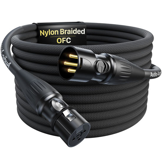 Picture of XLR Cables 15 Feet, Professional Gold-Plated Rean Connectors from Neutrik, Kevlar-Reinforced Nylon Braided XLR Microphone Cable, Mic Cable, Durable Shielded and Balanced XLR Male to Female Cord