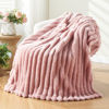 Picture of NEWCOSPLAY Super Soft Twin Blanket Pink Premium Silky Flannel Fleece 3D Ribbed Jacquard Lightweight Bed Blanket All Season Use (Pink Ribbed, Twin(60"x80"))